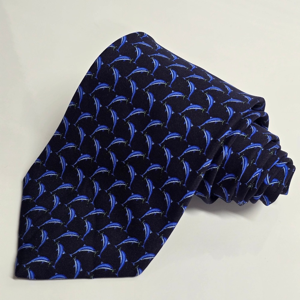Brooks Brothers Makers‎ Tie Mens Navy Blue Dolphin Silk Nautical Preppy Classic